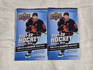 Lot of 2 Unopened Packs of 2021-22 Upper Deck Hockey Card Packs Featuring Young Guns Rookie Cards