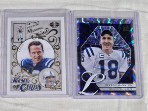 Lot of 2 Peyton Manning Premium Inserts including Panini Illusions King of Cards and Donruss Legend Series - Indianapolis Colts Football Cards