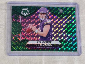 J.J. McCarthy Rookie 2024 Panini Mosaic Prizm Green Mosaic #275 - Minnesota Vikings Football Card