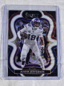 Justin Jefferson 2023 Panini Select Prizm Wave Refractor #364 and Numbered 69199 - Minnesota Vikings Football Card