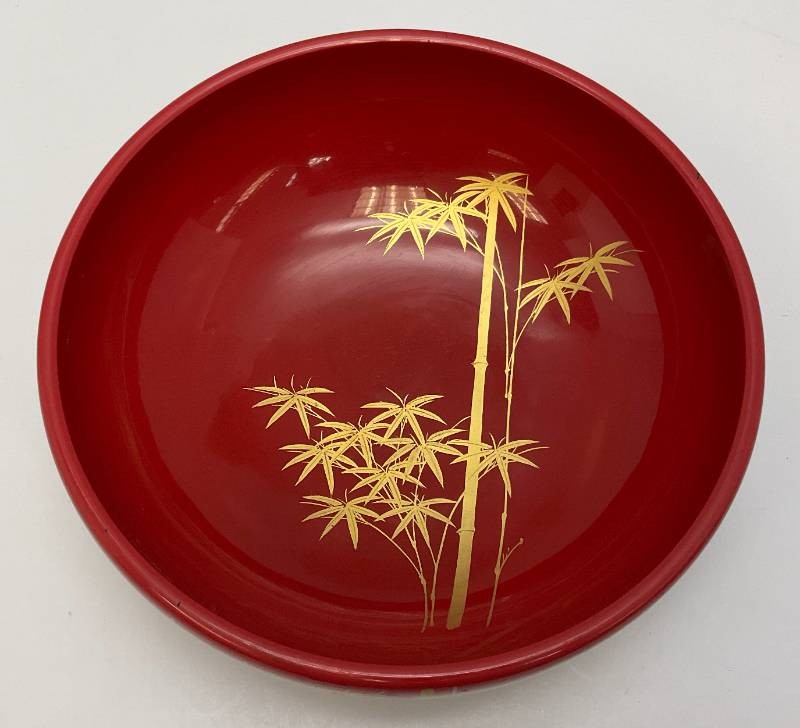 Vintage Mid-Century Japanese Lacquerware Botanical Serving Bowl 10
