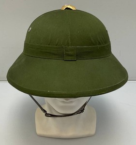 Vintage Chinese Military Pith Helmet Green With Chinese Writing