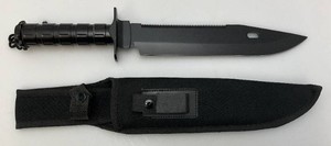 15 Tactical Survival Knife Black 420 Steel Blade And Sheath