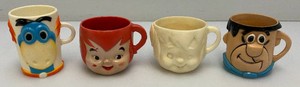 1972 FLINTSTONES Brand Multi-Vitamins Collectible Character Cups Including Fred, Dino,  Bam-Bam &amp Pebbles