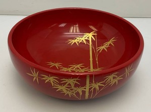 Vintage Mid-Century Japanese Lacquerware Botanical Serving Bowl 10 34 x 4