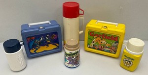 Misc. Vintage Plastic Lunch Boxes And Thermoses Including BATMAN, GARFIELD And More