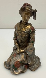 Vintage Collectible Japanese Geisha Kikuya WKimono Statue Bronze Powder 6