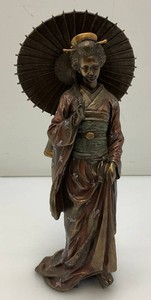 Vintage Japanese Geisha Mane Hide Bronze Like Statue 10 Tall