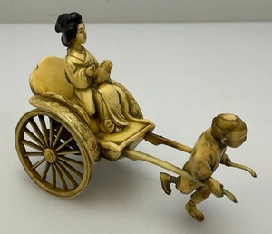 1940s Celluloid Rickshaw &amp Geisha Girl Figurine 1 58x 3 x 4