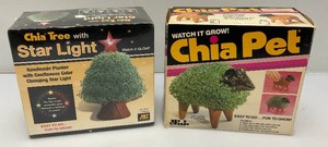 Two Vintage Chia Collectibles Including Chia Tree With Star Light (Factory Sealed And Chia Pet Ram (Open box)