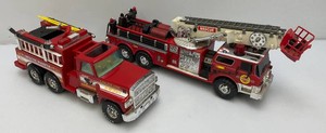 Two Vintage Plastic Fire Trucks Including Nylint 16 And One Battery Operated 20