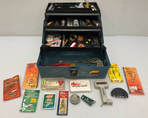 Vintage PLANO Marbled Plastic Tackle Box With Misc. Tackle