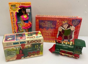 Misc. Vintage Toys including Big Rig Loco, Hey Macarena Doll NIB And Disneys Hunchback Of Notre Dame Magic Trick Collection NIB
