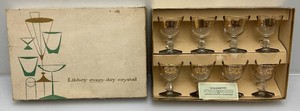 8 Mid-Century Libbey Crystal B&ampO Baltimore Ohio Railroad Footed Cocktail Glasses In Original Box