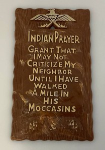 Antique 1930s-40s Bakelite Camp Dcor Indian Prayer Sign 3 12 x 6