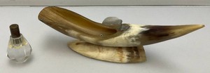Vintage Bull Horn Ashtray And Crystal Table Lighter