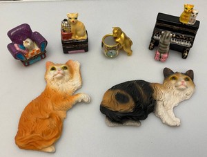 Misc. Vintage Collectible Cat Items Including Trinket Boxes And More