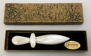 VERY RARE Lansing Brand Hand Carved Mother Of Pearl Letter Opener In Original Box Never Used 4 34