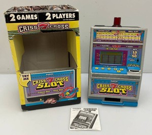 Miniature Criss 7 Cross Slot Machine Battery Operated 6 x 7 12 x 12 12 (Untested) In Original Box (Box Beat Up A Little)