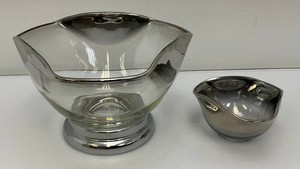 Vintage Anchor Hocking Silver Hombre Faded Silver Gray Glass Chip And Dip Bowl Set 6 x 10 Chip Bowl And 5 x 3 Dip Bowl