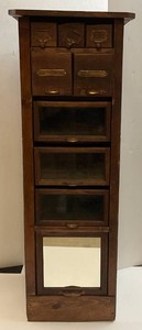 Vintage 9 Drawer Storage Cabinet With Three Glass Front Drawers, One Mirrored Front And Five Wood Front 18 x 18 x 50