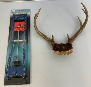Vintage 8 Point Buck Horns & Potable Ice Fishing Tip-Up (NEW In Pack)