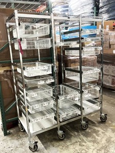 MSRP $5,000 Technibilt SmartCell HD Storage Cart -16 White Polycoated Baskets wRemovable Inserts, Height Adjustable Metal Glide Track System, 6ft Mobile Unit, High Density Storage Organizer for Warehouse Shop Garage Retail Inventory Locking Wheels