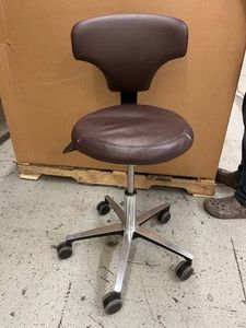 MSRP $1,400 KEILHAUER ST-V-960 ERGONOMIC OPERATOR STOOL, SKY-2ST312 UPHOLSTERED CLINICAL SEATING, POLISHED ALUMINUM BASE, HEIGHT ADJUSTABLE, MOBILE CASTERS, MADE IN CANADA WEAR TO FABRIC - BUILT TO LAST A LIFETIME