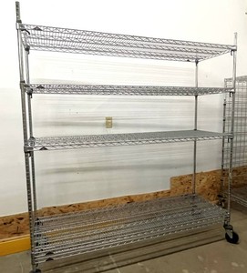 MSRP $2500 METRO SUPER ERECTA MOBILE STORAGE RACK, 84H x 72W x 18D, 4-TIER CHROME WIRE SHELVING SYSTEM, HEAVY-DUTY LOCKING CASTERS, NSF COMMERCIAL GRADE FOR MEDICAL, LAB, WAREHOUSE &amp RETAIL STORAGE