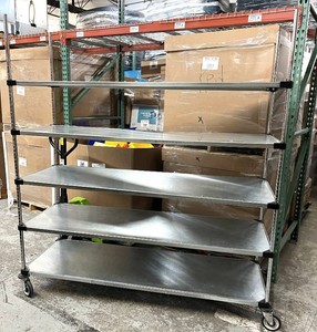 MSRP $1,200 ULINE COMMERCIAL MOBILE SHELVING UNIT, 72T X 72W X 24D GALVANIZED STEEL RACK, 5 ADJUSTABLE SHELVES, LOCKING CASTERS, WAREHOUSE, STOCKROOM, SHIPPING, RETAIL &amp INDUSTRIAL STORAGE