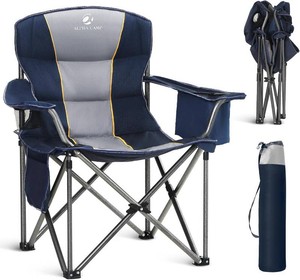 ALPHA CAMP Oversized Folding Camping Chair, Heavy Duty Portable Lawn Chairs with Cooler Bag, Side Pocket & Cup Holder, Folding Chairs for Outside Support 450 LBS