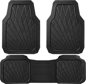 CAR PASS Heavy Duty Rubber Car Floor Mats, Waterproof Universal Trim-to-Fit Car Mats All Weather Floor Mats for SUV Truck Sedan, Premium Auto Floor Mats Full Set 3 Piece Anti-Slip, Solid Pure Black