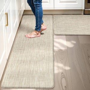 Collive Kitchen Mats for Floor 2PCS, Cushioned Anti Fatigue Rugs Non Slip Waterproof Kitchen Sink Mat, Memory Foam Comfort Standing Mats for Desk, Office, Home Decor, 20 x 47  20 x 32, Beige