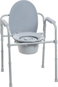 Drive Medical Folding Steel Bedside Commode Chair - 3-in-1 Portable Toilet - Adjustable Height - 350 Lb Weight Capacity - 7.5 Qt Bucket - Adult Commode - Grey