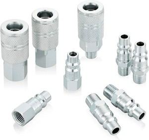 Industrial Air Coupler and Plug Kit, 38 Inch High Flow Body Size, 14 Inch NPT Threads Size, Steel Material, 9 Pieces Air Compressor Hose Accessories Fittings