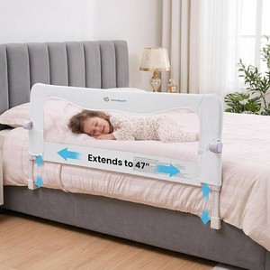 TotCraft MiniFlex Adjustable Length & Height Bed Rail for Toddlers   35.5 or 47 Two Fixed Lengths,Fits Twin, Full & Queen Beds   14 Height Levels   ASTM Certified Baby Bed Rail Guard (White)