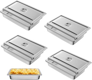 Hotel Pan, Full Size Steam Table Pan 4 Deep Stainless Steam Table Pan with Lid Full Size Food Pan 20.8 L x 13 W Anti Jam Stainless Steel Buffet Pan Commercial Stainless Steel Pan (4 Pack)