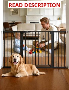 Babelio Extra Wide BabyDog Gate PressGuard P7, 29-55 Auto Close for The House and Doorway, Safety Pressure Mounted Pet Door, NO Need Tools and Drilling, Black