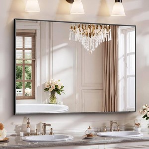$144 YIROMAN Bathroom Mirror for Wall 48x36, Large Matte Black Bathroom Mirror with Metal Frame, Rectangular Vanity Mirror with Right Angles, Wall Mirror Hangs Horizontal or Vertical, Shatterproof