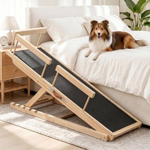 $126 Dog Ramp for Bed and Couch 55 with Non-Slip Surface & Side Rails  6 Adjustable Heights (19.7-27.6), 250 lb Capacity, Safe Mobility for Senior Large Dogs, Non-Slip Silicone Surface