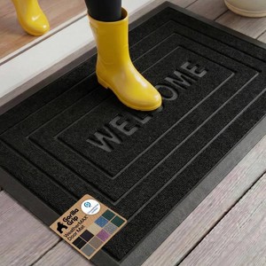 GORILLA GRIP 100% Waterproof All-Season WeatherMAX Doormat 35x23, US Designed Natural Rubber, Stain and Fade Resistant, Low Profile Indoor Outdoor Door Mats, Easy Clean Patio Mat, Black Welcome