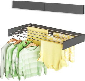 Vikaqi Wall Mounted Clothes Drying Rack 40, Foldable Wall Mount Laundry Rack Folding Indoor, Drying Rack Clothing Collapsible, Hidden Space Saver with Wall Template, 6 Rods, Black
