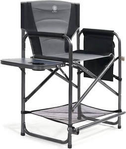 EVER ADVANCED Medium Tall Directors Chair Foldable Makeup Artist Chair Bar Height with Side Table Cup Holder and Pocket Footrest, Supports 400LBS (Grey, Seat Height 23.2 inches)