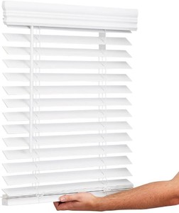 Lotus & Windoware Cordless, 2 Inch Faux Wood Blind, 34.5 Wide x 60 Long, Window Blinds, Blinds & Shades, Blinds for Indoor Windows, Embossed, Bright White