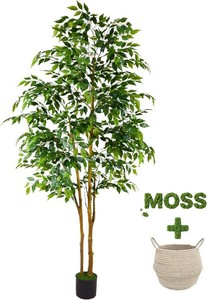 Warmplants Artificial Ficus Tree, 7ft Silk Fake Ficus Leaves Plant with Basket, Indoor Outdoor Faux Green Tree for Home Garden Office House Livingroom D cor
