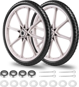 20 Flat Free Tire and Wheel with 34 & 58 Bearing, Replacement Wheels for Rubbermaid Wheelbarrow,Lawn Carts, Big Wheel Utility Carts and Garden Yard Cart, 2 Pcs Grey