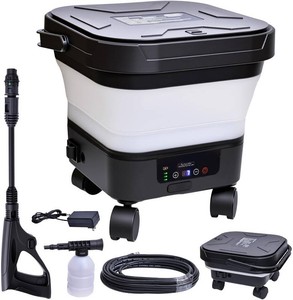$120 Portable Cordless Washer with 3.4Gal Tank, 580PSI, 7-Level Adjustable Sprayer, 360  Rotating Nozzle, 23FT Hose, 20000mAh Battery, Foldable Design with Wheels for Car, Camping, Garden