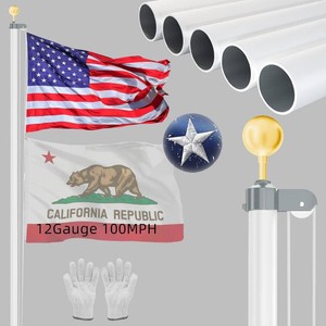 $130 NELXINJO Heavy Duty 25FT Flag Pole -12 Gauge Extra Thick Aluminum Flagpole kit for Outside House,100MPH Wind Tested