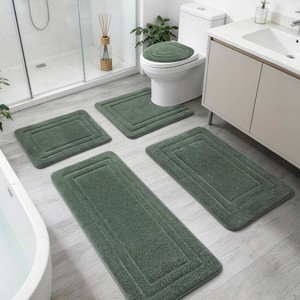 YIHOUSE Bathroom Rugs Sets 5 Piece, Towel-Like Soft Absorbent Thick High Density Memory Foam Bath Mat Set, Non-Slip Machine Washable Bath Rugs for Bathroom, Tub & Shower, Sage Green