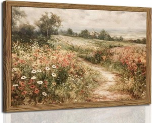 Vintage Floral Wall Art Nature Country Wildflower Wall Decor Painting Modern Botanical Flower Farmhouse Landscape Artwork 3D Textured Sandstone for Living Room Bedroom 16x24 inch Wood Framed
